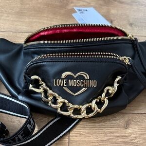 Love Moschino Black Belt Bag with Gold Chain